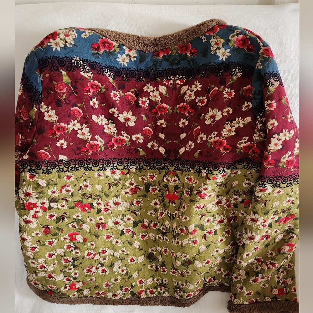 Floral Patchwork Print Jacket With Brown Trim Zan… - image 8